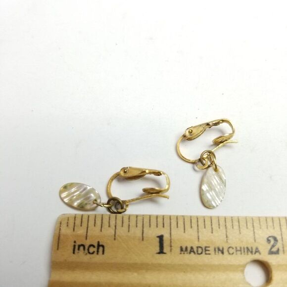 Vintage Littler Mother Of Pearl Disc Dangle Clip On Earrings, Retro Estate - Picture 3 of 5